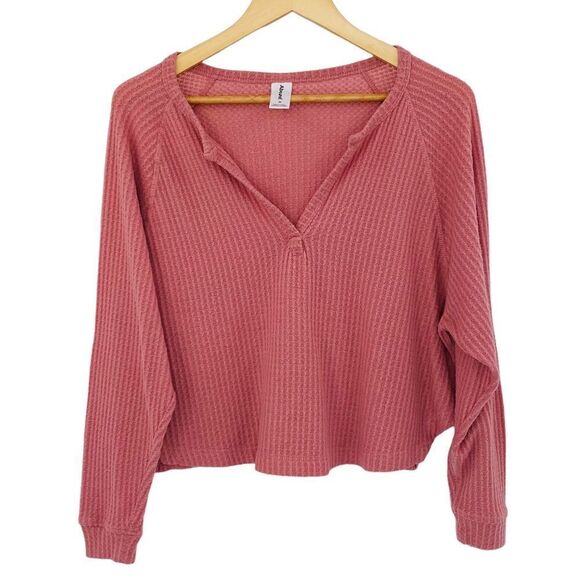 Abound mauve dusty pink waffle knit vneck slouchy cropped top medium - Picture 2 of 7